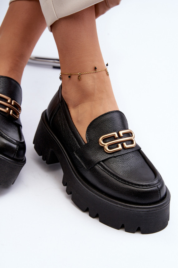 Zazoo Women's Genuine Leather Loafers Black