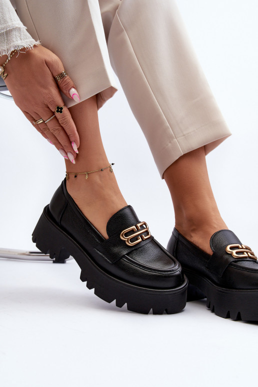 Zazoo Women's Genuine Leather Loafers Black