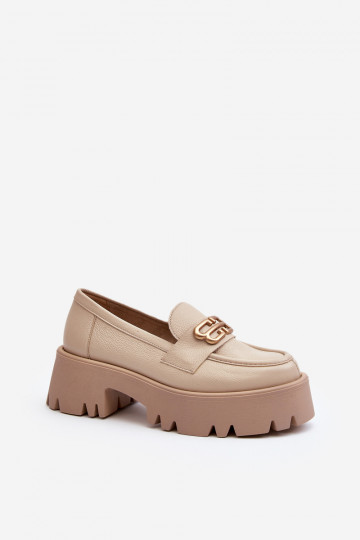 Zazoo Women's Loafers Made of Natural Leather Beige 2