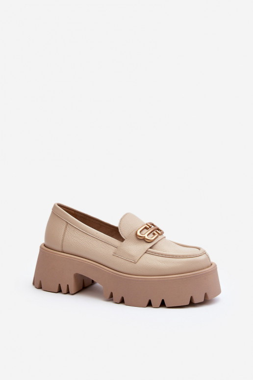 Zazoo Women's Loafers Made of Natural Leather Beige