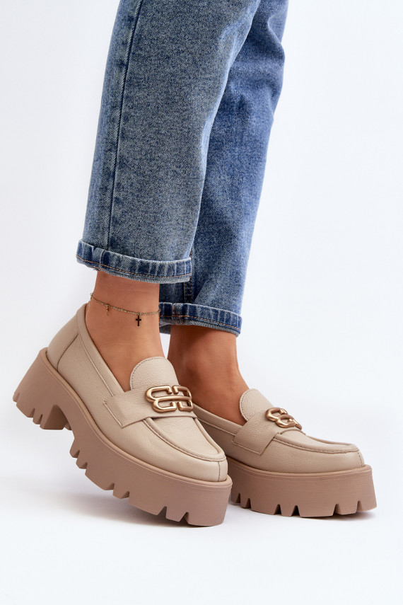 Zazoo Women's Loafers Made of Natural Leather Beige