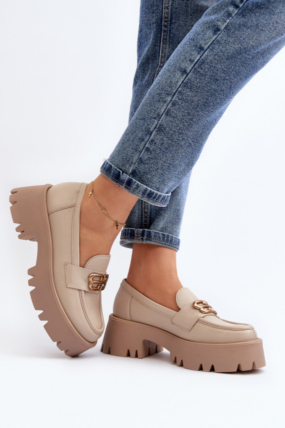 Zazoo Women's Loafers Made of Natural Leather Beige