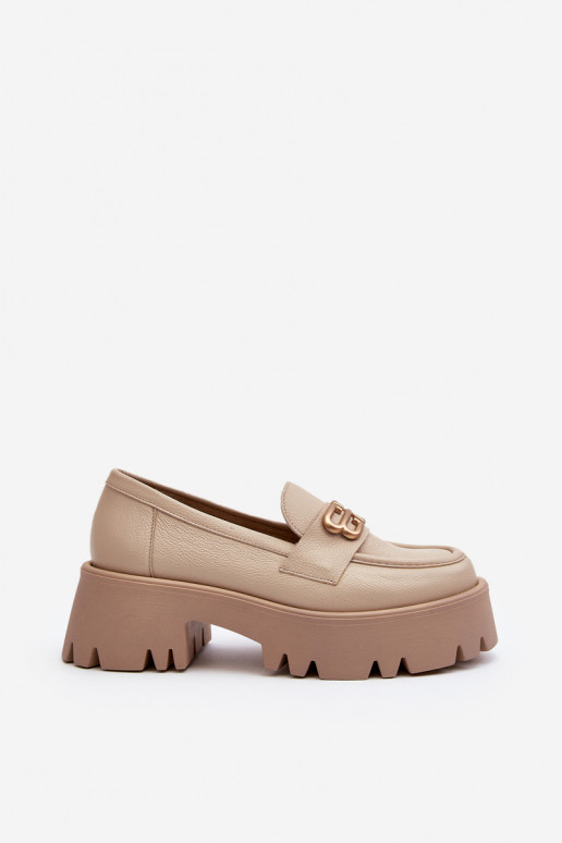 Zazoo Women's Loafers Made of Natural Leather Beige
