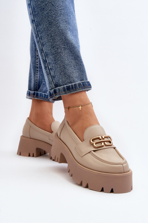 Zazoo Women's Loafers Made of Natural Leather Beige