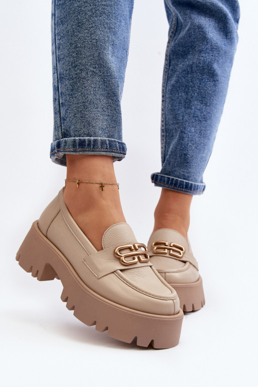 Zazoo Women's Loafers Made of Natural Leather Beige
