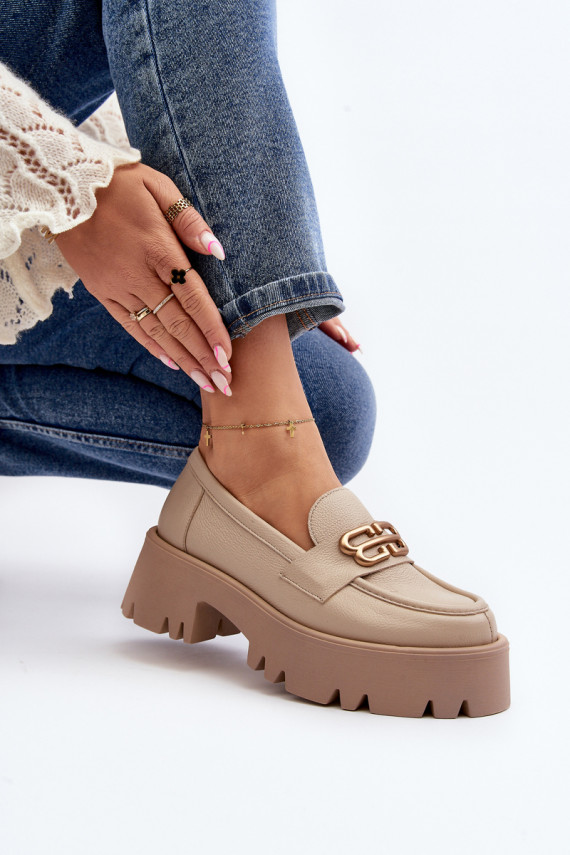 Zazoo Women's Loafers Made of Natural Leather Beige