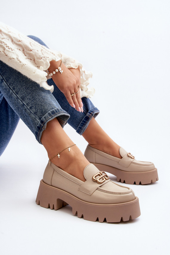 Zazoo Women's Loafers Made of Natural Leather Beige