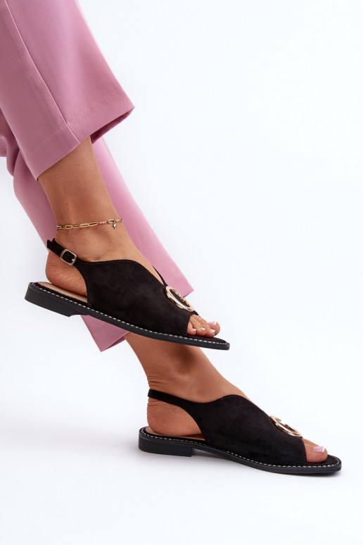 Elegant Women's Sandals with Eco Suede Decoration S.Barski Black