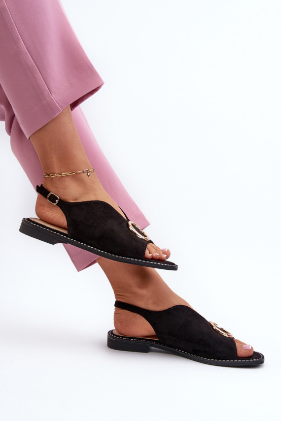 Elegant Women's Sandals with Eco Suede Decoration S.Barski Black
