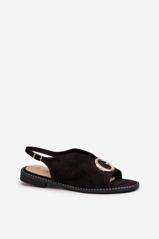 Elegant Women's Sandals with Eco Suede Decoration S.Barski Black