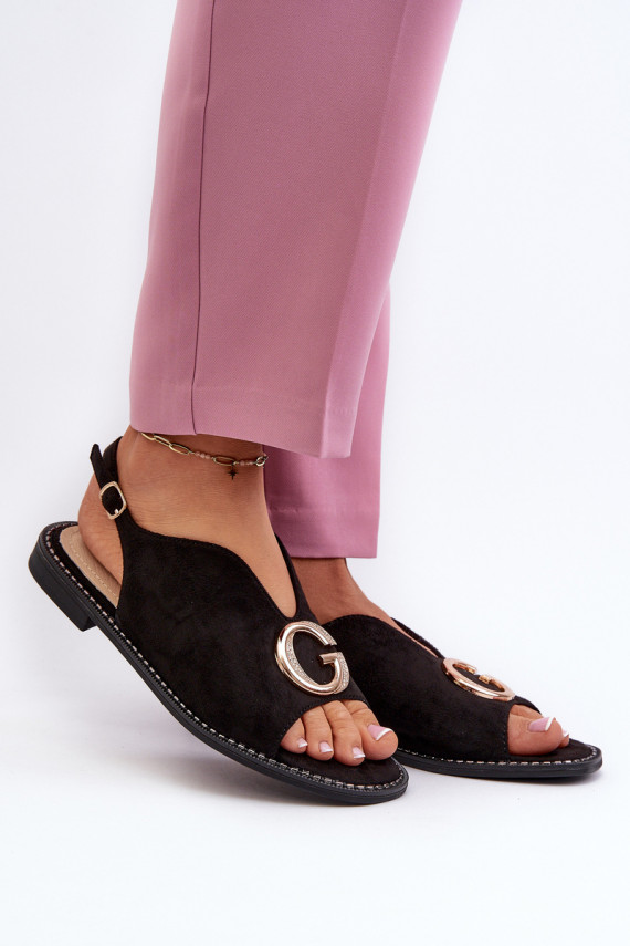 Elegant Women's Sandals with Eco Suede Decoration S.Barski Black