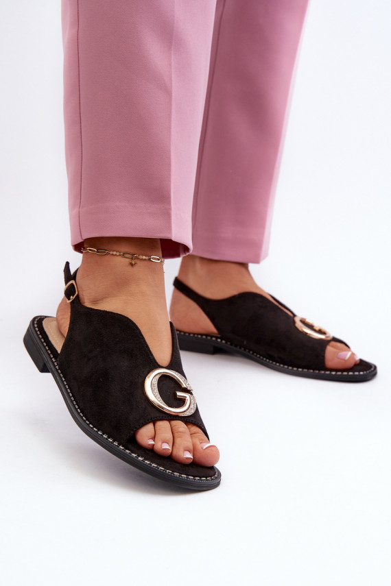 Elegant Women's Sandals with Eco Suede Decoration S.Barski Black