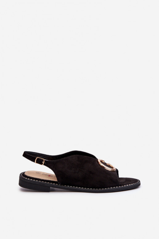 Elegant Women's Sandals with Eco Suede Decoration S.Barski KV27-058 Black Elegant Women's Sandals with Eco Suede Decoration S.Barski KV27-058 Black