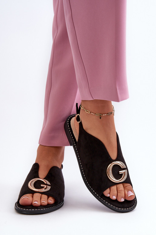 Elegant Women's Sandals with Eco Suede Decoration S.Barski Black