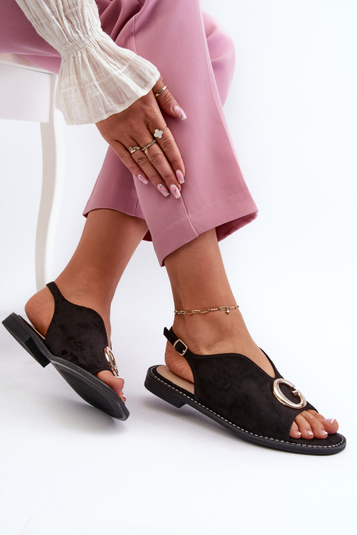 Elegant Women's Sandals with Eco Suede Decoration S.Barski KV27-058 Black Elegant Women's Sandals with Eco Suede Decoration S.Barski KV27-058 Black