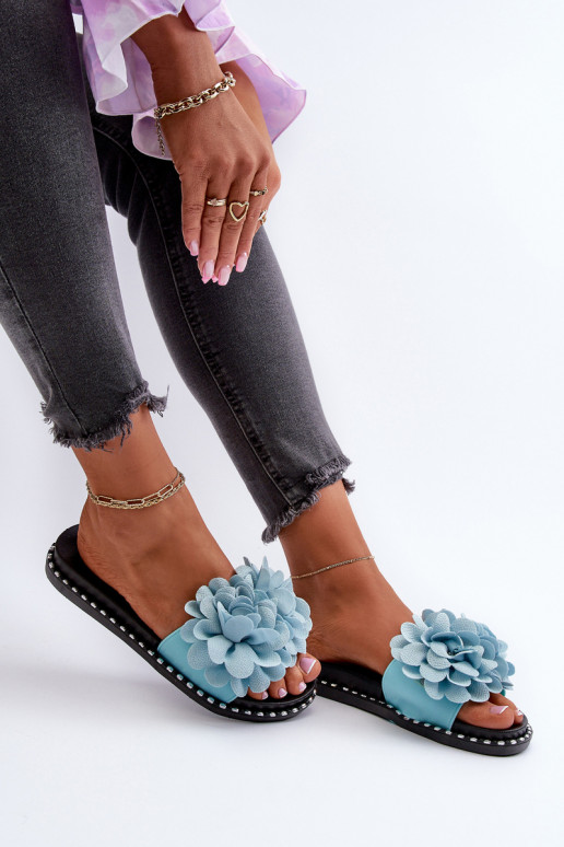 Women's Sandals Decorated with Flowers Black Cellanen Women's Sandals Decorated with Flowers Black Cellanen