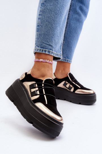 Zazoo Women's Leather Sneakers On Chunky Sole Black