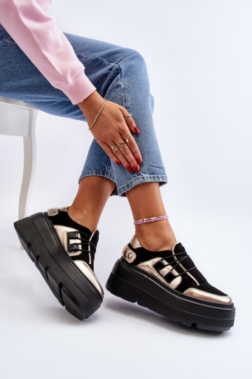 Zazoo Women's Leather Sneakers On Chunky Sole Black 2