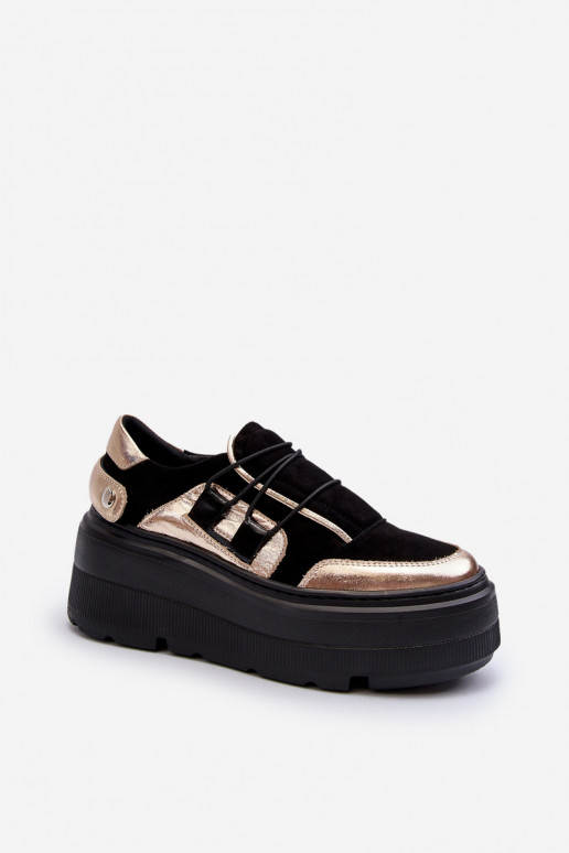 Zazoo Women's Leather Sneakers On Chunky Sole Black