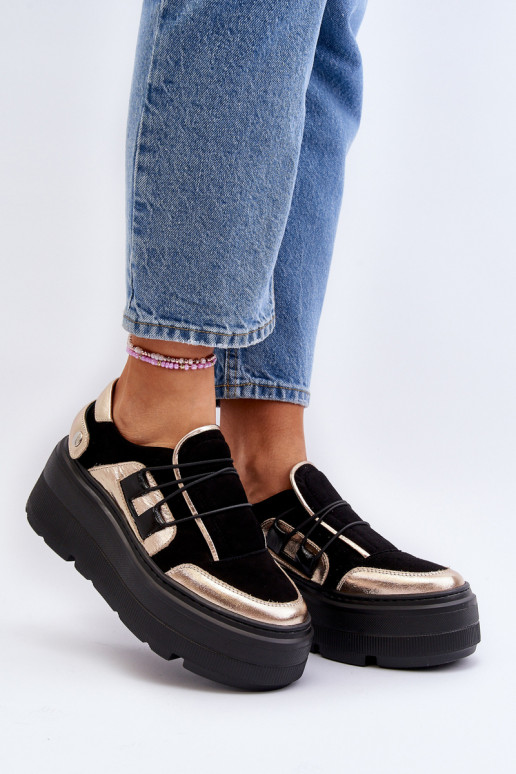 Zazoo Women's Leather Sneakers On Chunky Sole Black