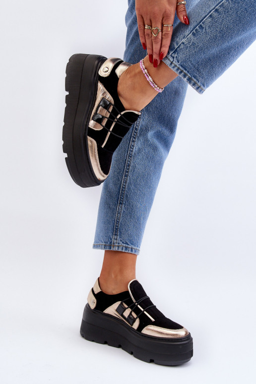Zazoo Women's Leather Sneakers On Chunky Sole Black