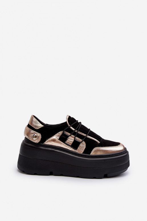 Zazoo Women's Leather Sneakers On Chunky Sole Black
