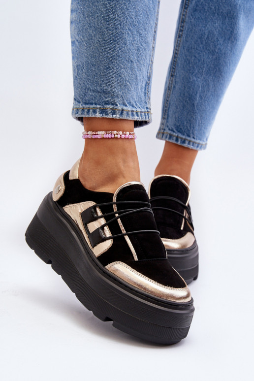 Zazoo Women's Leather Sneakers On Chunky Sole Black