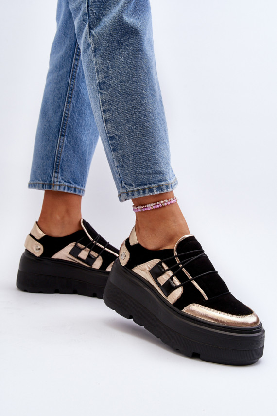 Zazoo 1833 Women's Leather Sneakers On Chunky Sole Black