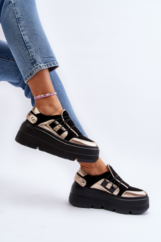 Zazoo Women's Leather Sneakers On Chunky Sole Black