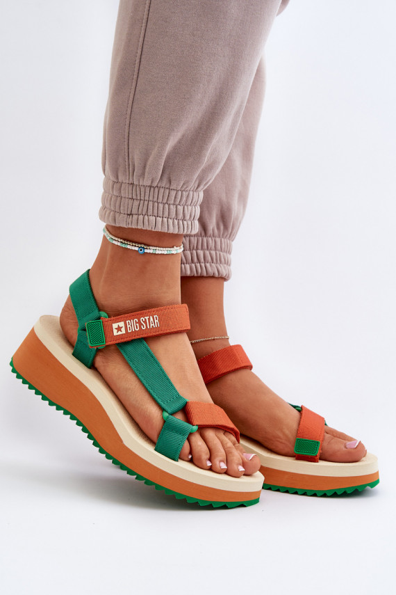 Women's Platform and Wedge Sandals Big Star NN274A053 Green-Orange