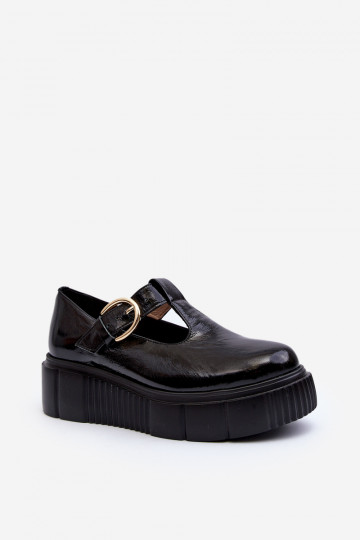 Zazoo Stylish Patent Leather Loafers on Chunky Platform Black 2