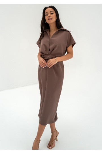 Axelle - Brown collared midi dress 2