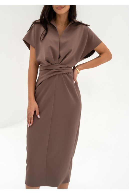 Axelle - Brown collared midi dress