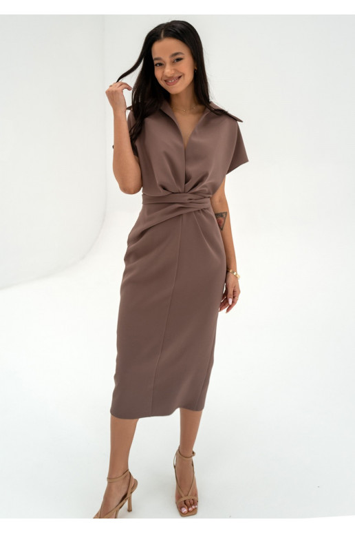 Axelle - Brown collared midi dress
