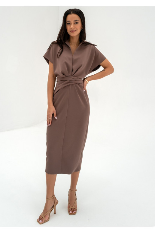 Axelle - Brown collared midi dress