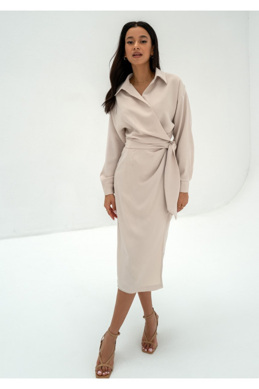 Emily - Beige midi wrap dress