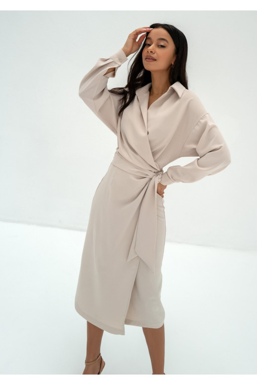 Emily - Beige midi wrap dress