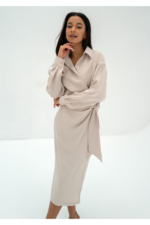 Emily - Beige midi wrap dress