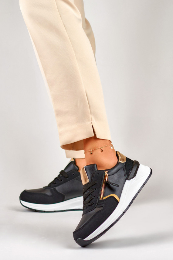 Black women's sneakers with gold zipper