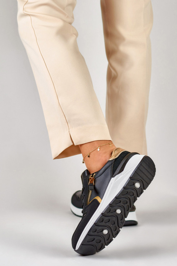 Black women's sneakers with gold zipper