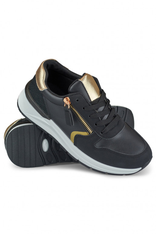 Black women's sneakers with gold zipper