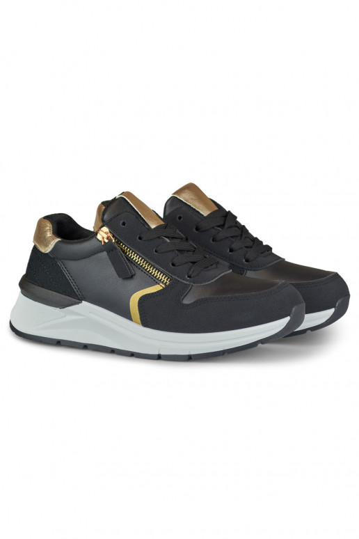 Black women's sneakers with gold zipper