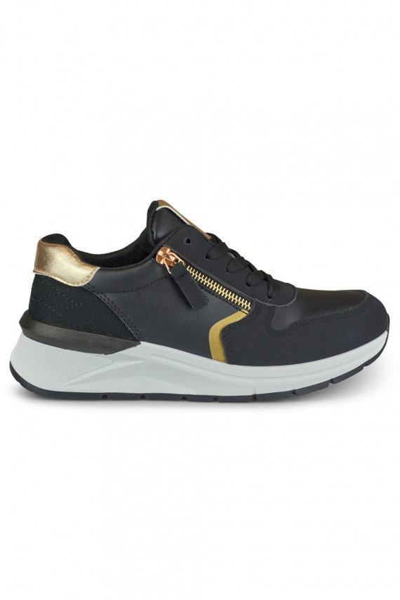 Black women's sneakers with gold zipper