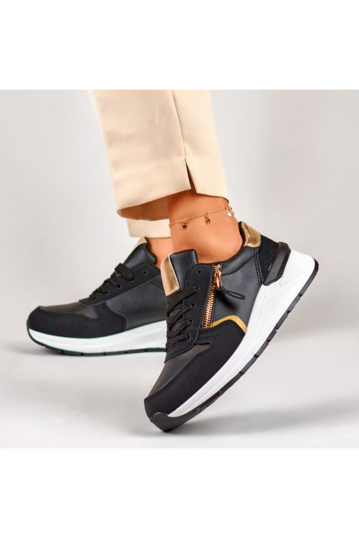Black women's sneakers with gold zipper