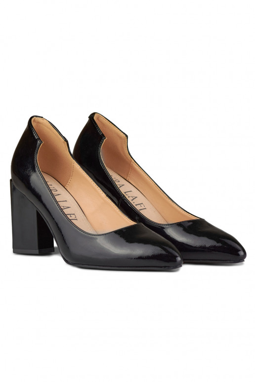 Lacquered black high-heeled shoes