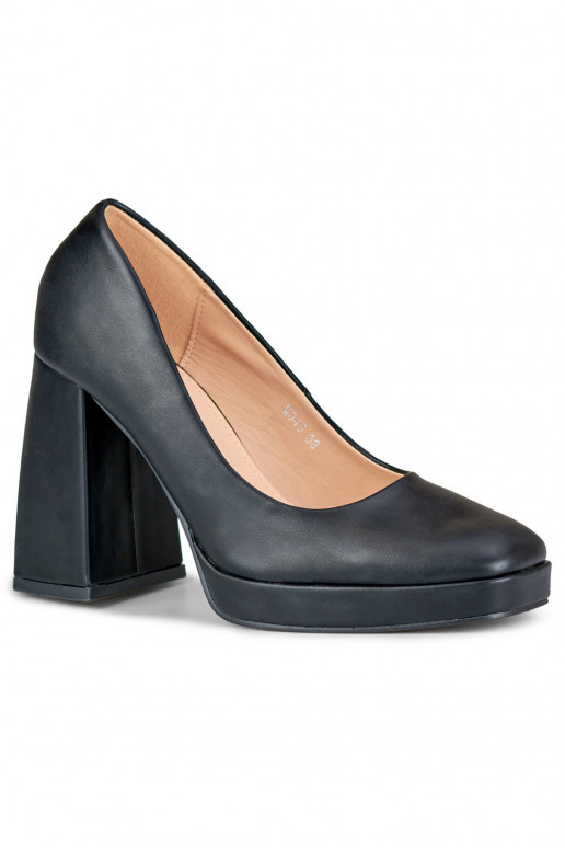Black high-heeled shoes with a wide heel