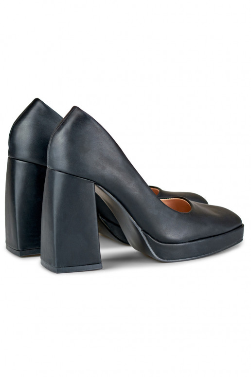 Black high-heeled shoes with a wide heel