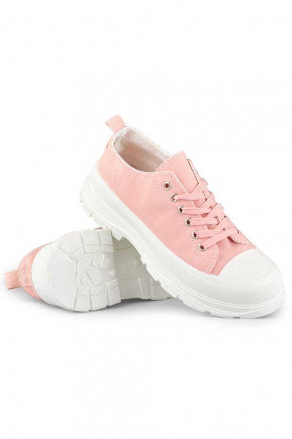 Pink sneakers on a low platform