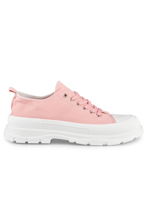 Pink sneakers on a low platform