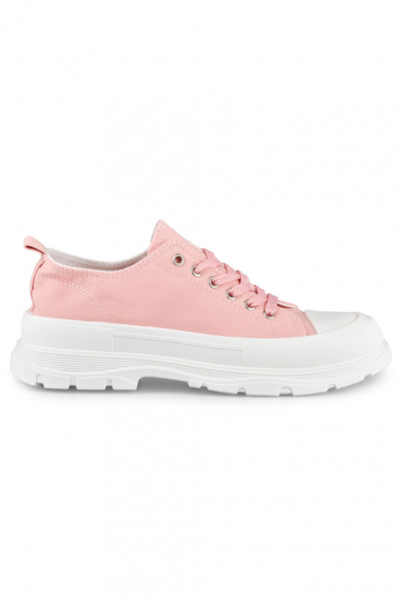 Pink sneakers on a low platform